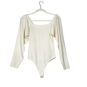 ASOS Women’s Long‎ Sleeves Knit White Bodysuit Sz 2 Scoop Neck Front/Back